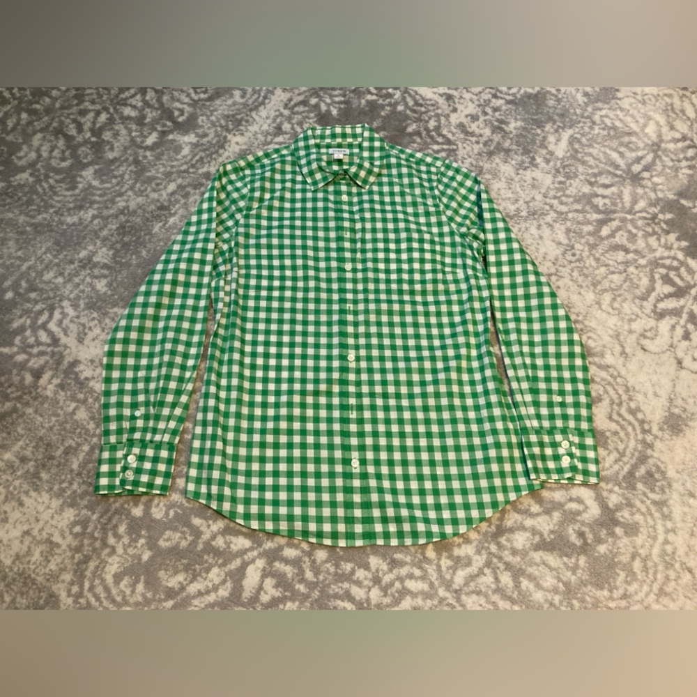 J. Crew Green and White Plaid Shirt